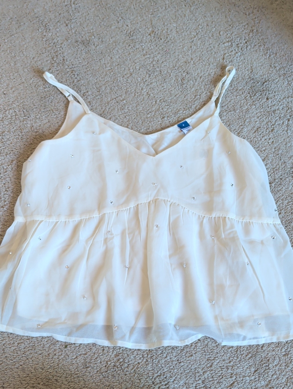Old Navy White Rhinestone Spaghetti Strap Camisole